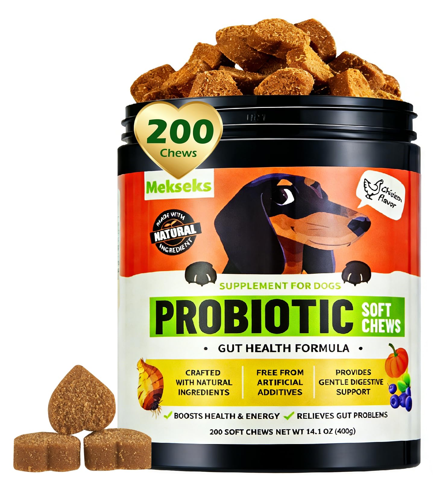 Dog Probiotic Soft Chews 200, Support Gut Health, Immunity, Diarrhea Gas Relief Digestive Balance, Relieve Itchy Skin, with Pumpkin Blueberry, 6 Digestive Enzymes, 4 Prebiotics, 6 Probiotics for Dogs
