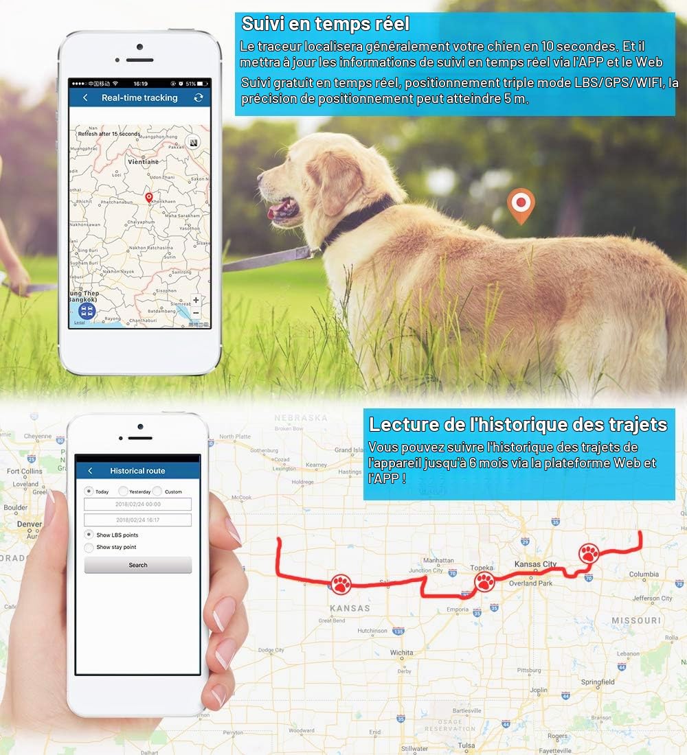 Zeerkeer Mini Traceur GPS pour Animaux, Chien, Chat - Moniteur d'Activité en Temps Réel Tk911