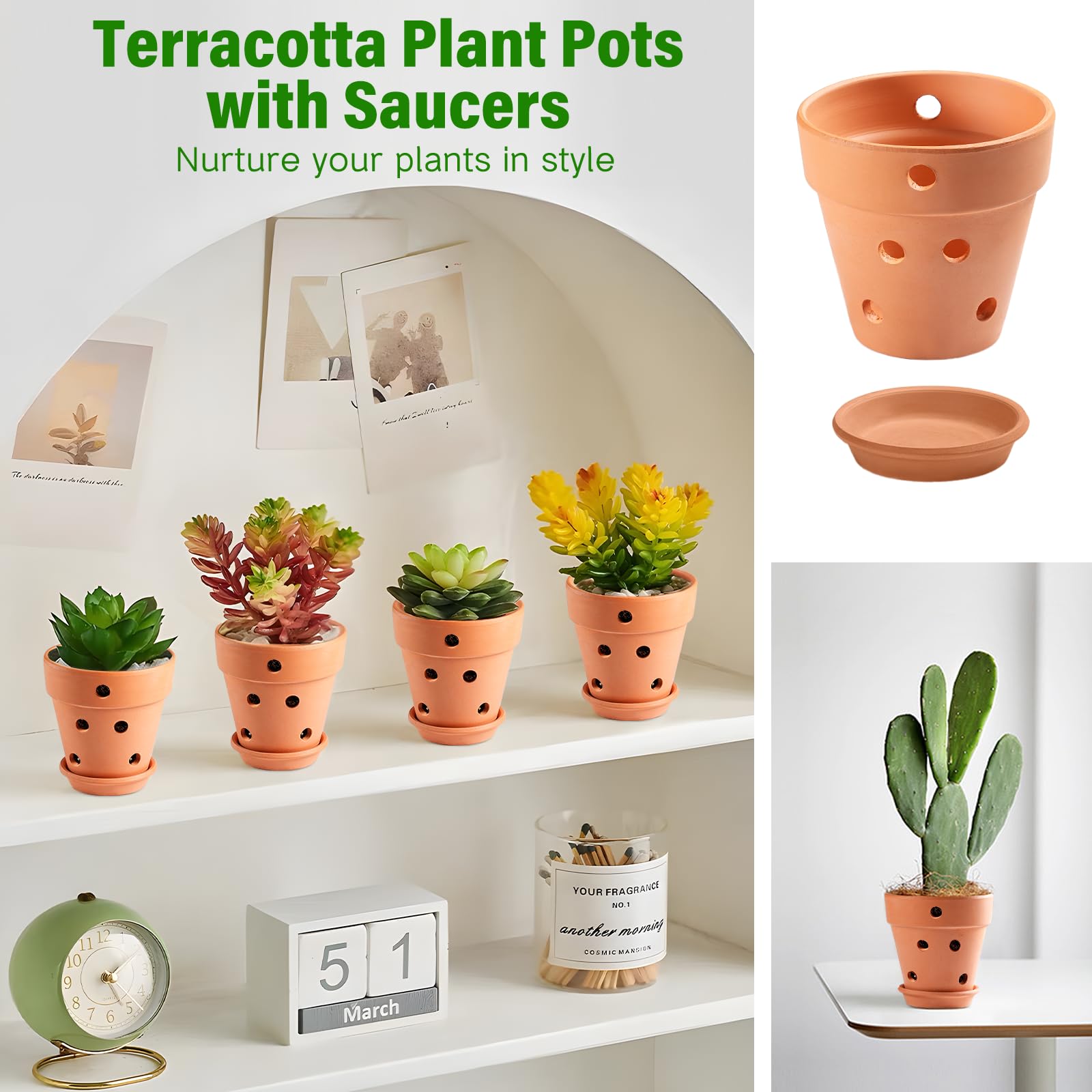 Terrakotta-Orchideentöpfe mit Löchern und Untersetzern, 10,2 cm, klein, Terrakotta, Ton, Orchideen-Pflanztöpfe für Orchideen drinnen und draußen, fördert die Luftzirkulation (15,2 cm, 10,2 cm)