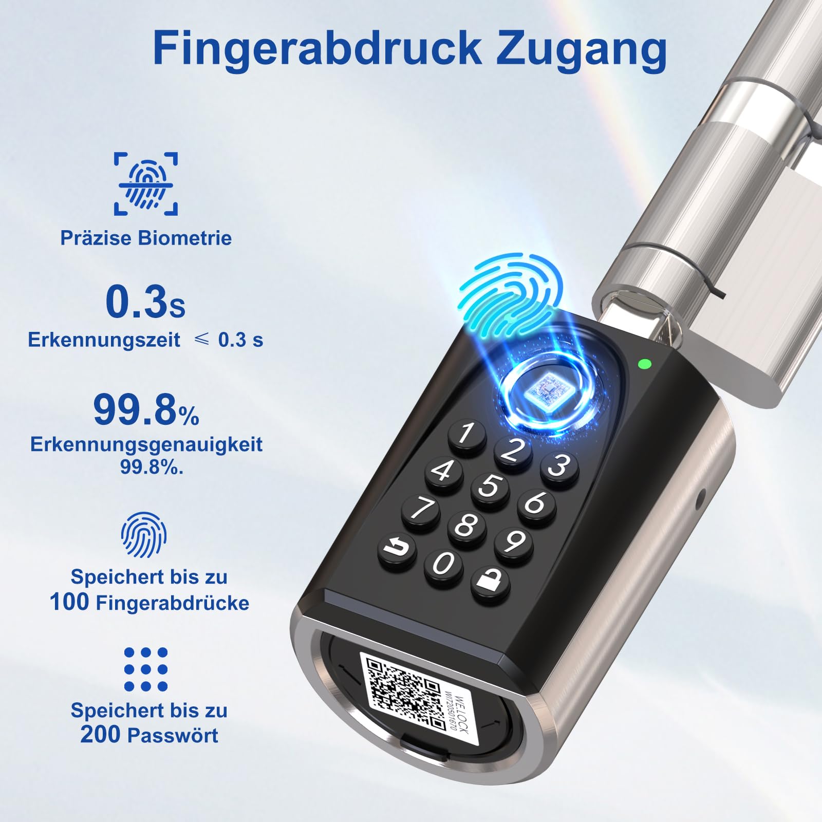 WELOCK U41 PRO Elektronisches Türschloss Fingerabdruck | mit Passwort,RFID Karte,APP und WiFi,Fingerabdruck Schloss Haustür,Schließzylinder für Türen von 50-100mm,Smart Lock