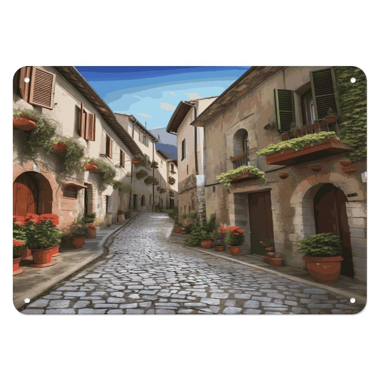 Fekiloot Style Italian Town Street Wall Decor Iron Painting Metal Sign