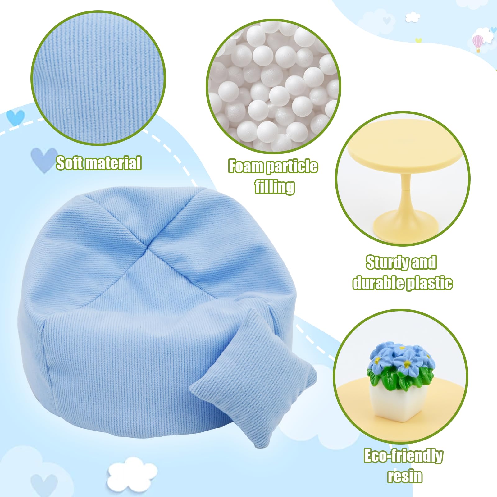 Mini Bean Bag Chair for 15-17cm Dolls Seat Soft Cute Sofa with Pillow Table - Image 3