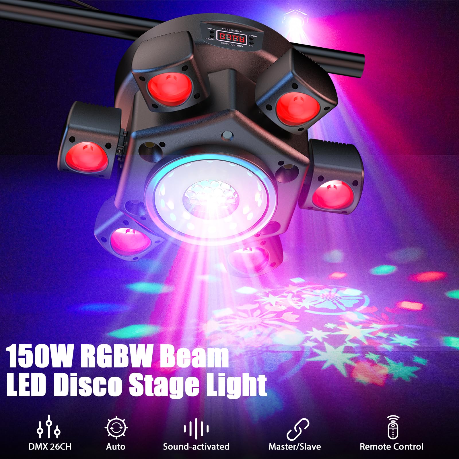 150W Beam Moving Head Bühnenlicht, RGBW LED Disco Magic Ball Effekt mit Fernbedienung Partylicht Scheinwerfer DMX512 Strobe für Halloween KTV DJ Hochzeit