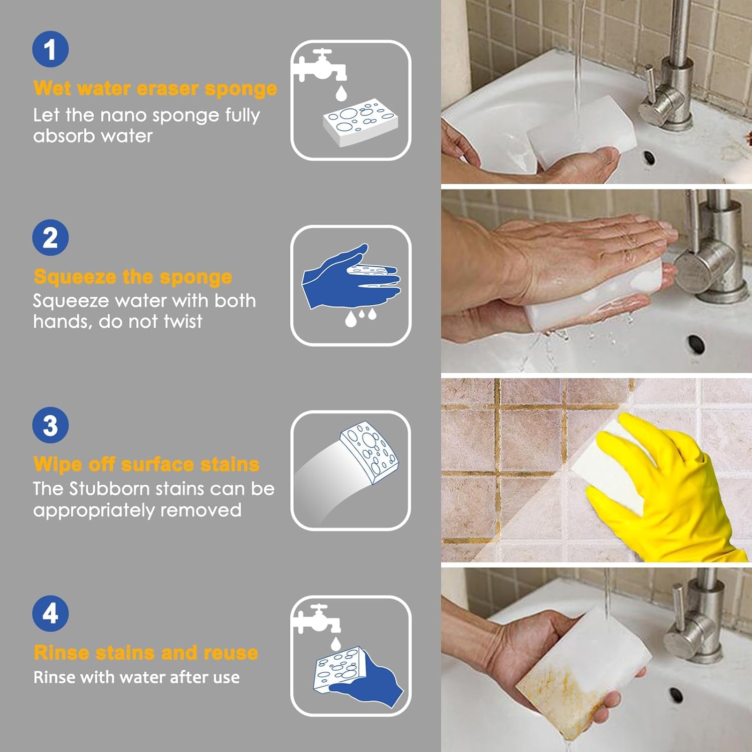 KHAMKARI Melamine Foam,Melamine Sponge in Bulk Cleaning Sponge Sheets Multipurpose Magic Sponge Kitchen, Bathroom, Wall, Floor, Bathtub, Shoes, Furniture, Car Wash, Not Easily Rip (10 pcs) 2