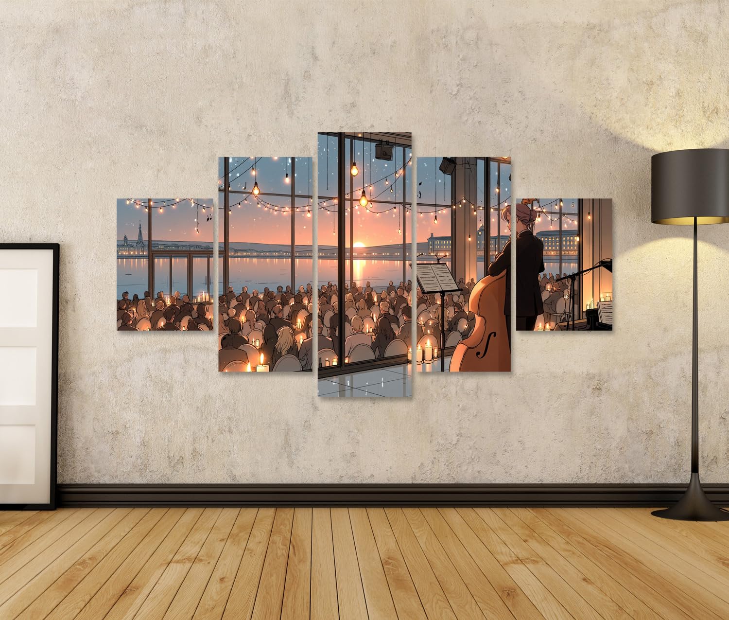 islandburner Quadro su tela suggestivo jazz club murale soggiorno perfetto per gli amanti della musica – 5 pezzi