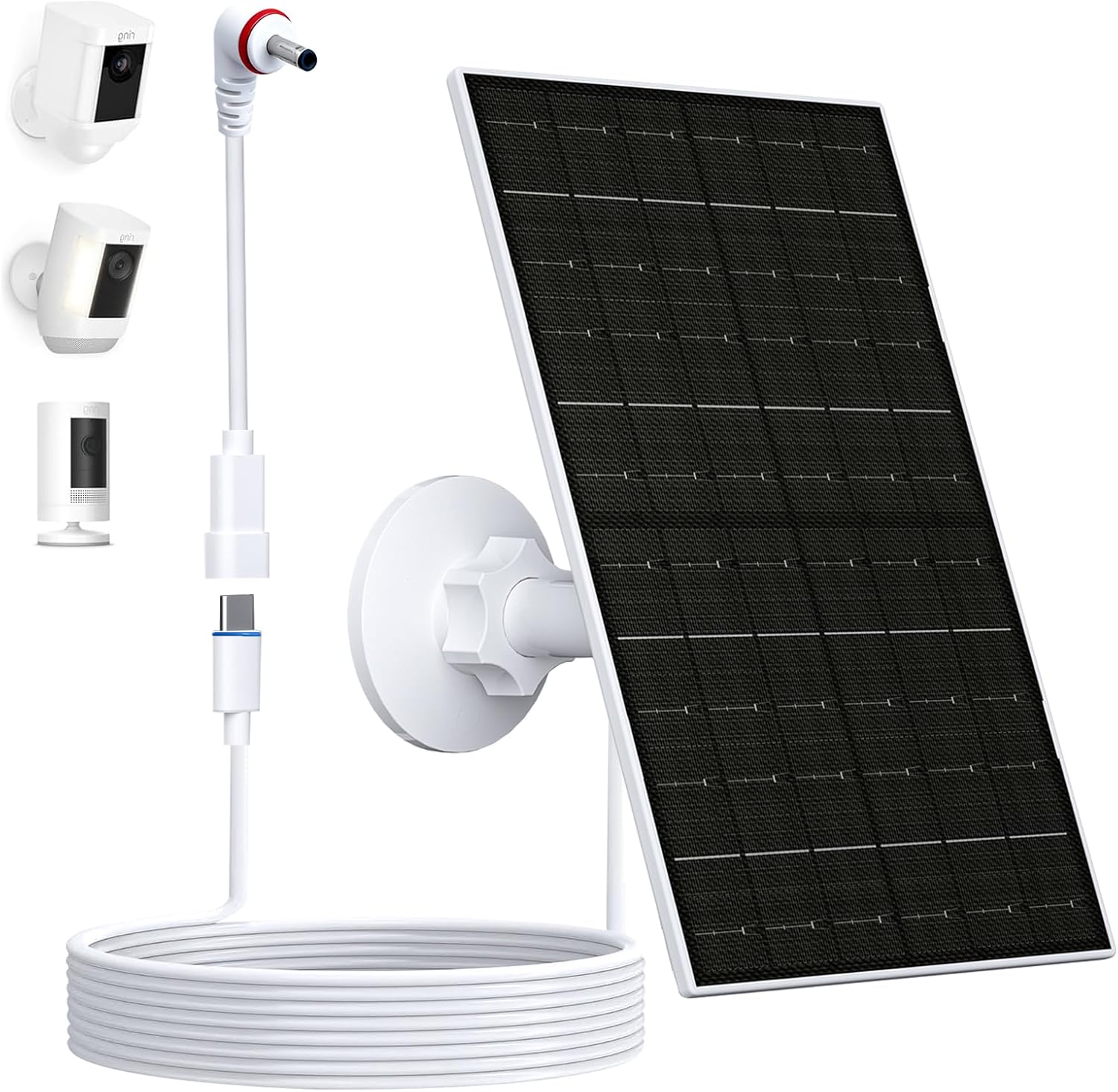 Solar Panel for Ring Camera, Compatible with Ring Stick Up Cam (2nd/3rd Gen) & Pro, Spotlight Cam Plus/Pro (Battery), 7W Solar Charger with USB-C to 3.5mm Adapter, 8.8ft Cable & 360° Mount