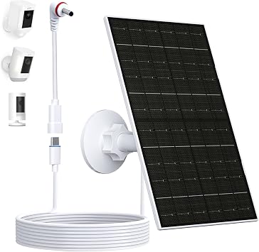 7W Solar Charger for Ring Camera, Stick Up Cam and Spotlight Cam | USB-C to 3.5mm adapter included, IP66 waterproof, 360 adjustable mount, 8.8ft cable