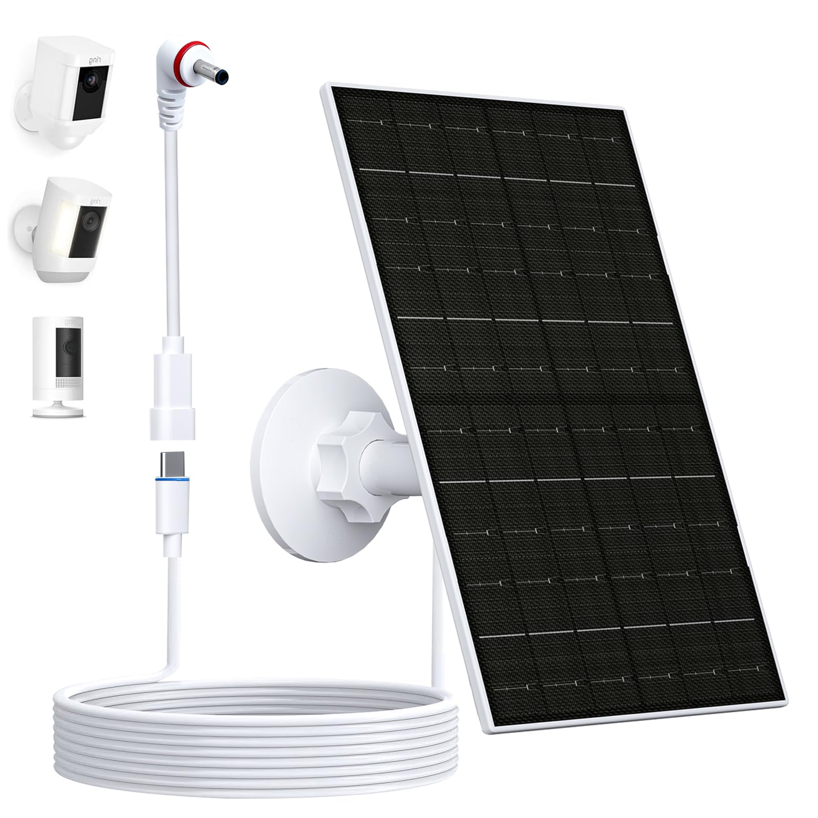 Solar Panel for Ring Camera, Compatible with Ring Stick Up Cam (2nd/3rd Gen) & Pro, Spotlight Cam Plus/Pro (Battery), 7W Solar Charger with USB-C to 3.5mm Adapter, 8.8ft Cable & 360° Mount-image-26