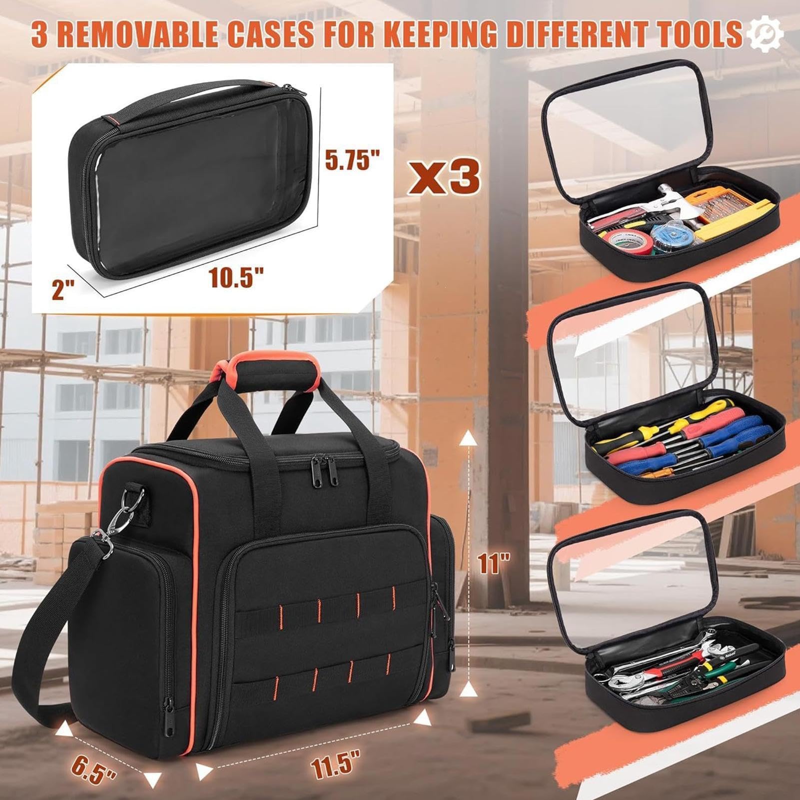 Organisateur De Sacoche À Outils Grand Sac À Outils Multi-Poches 3 Boîtes