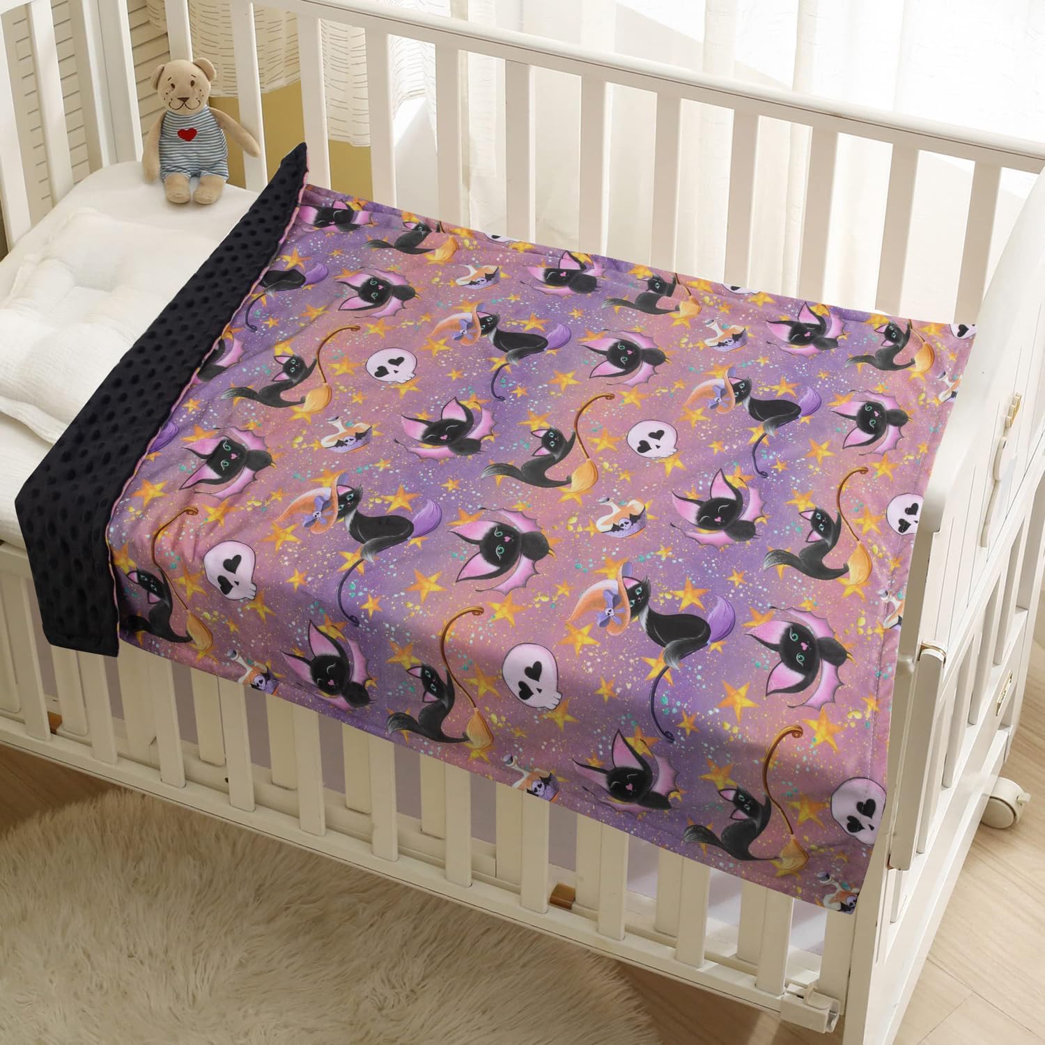 Baby Blanket for Boys Girls Soft Minky with Double Layer Dotted Backing, Halloween Printed 30 x 40 Inch Receiving Blanket (Halloween bat) - Image 2