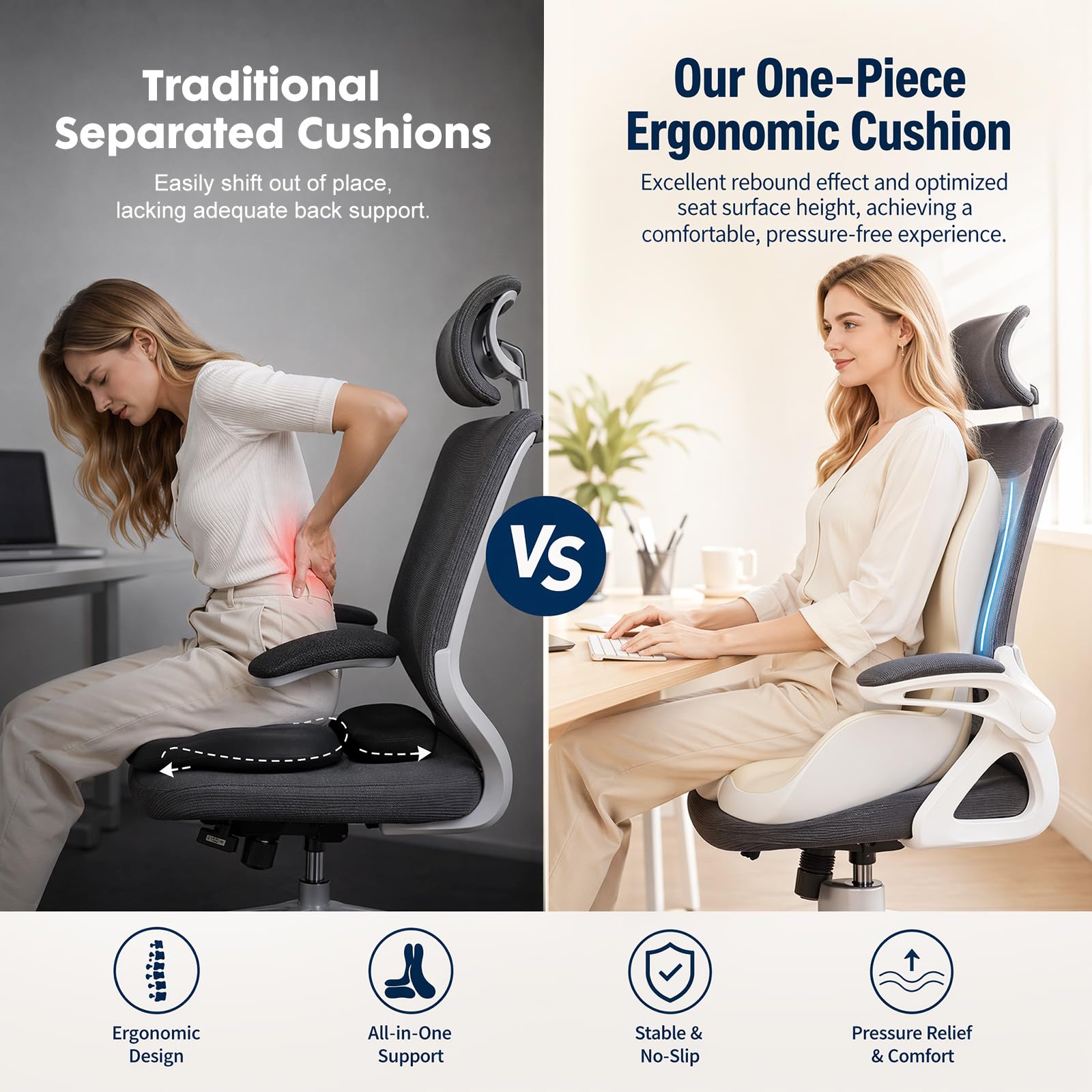 CEWROM Cuscino ortopedico con schienale, cuscino ergonomico con schienale, cuscino per coccige in memory foam, adatto per sedie da ufficio, auto, sedie a rotelle e uso domestico