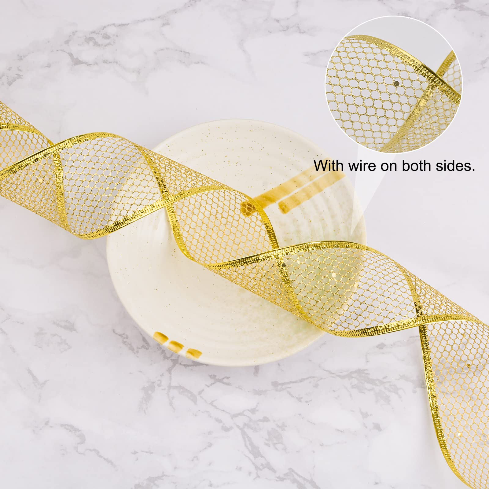 Amazon.co.jp: URROMA ゴールドラメワイヤー入りリボン, 9.82 ヤード