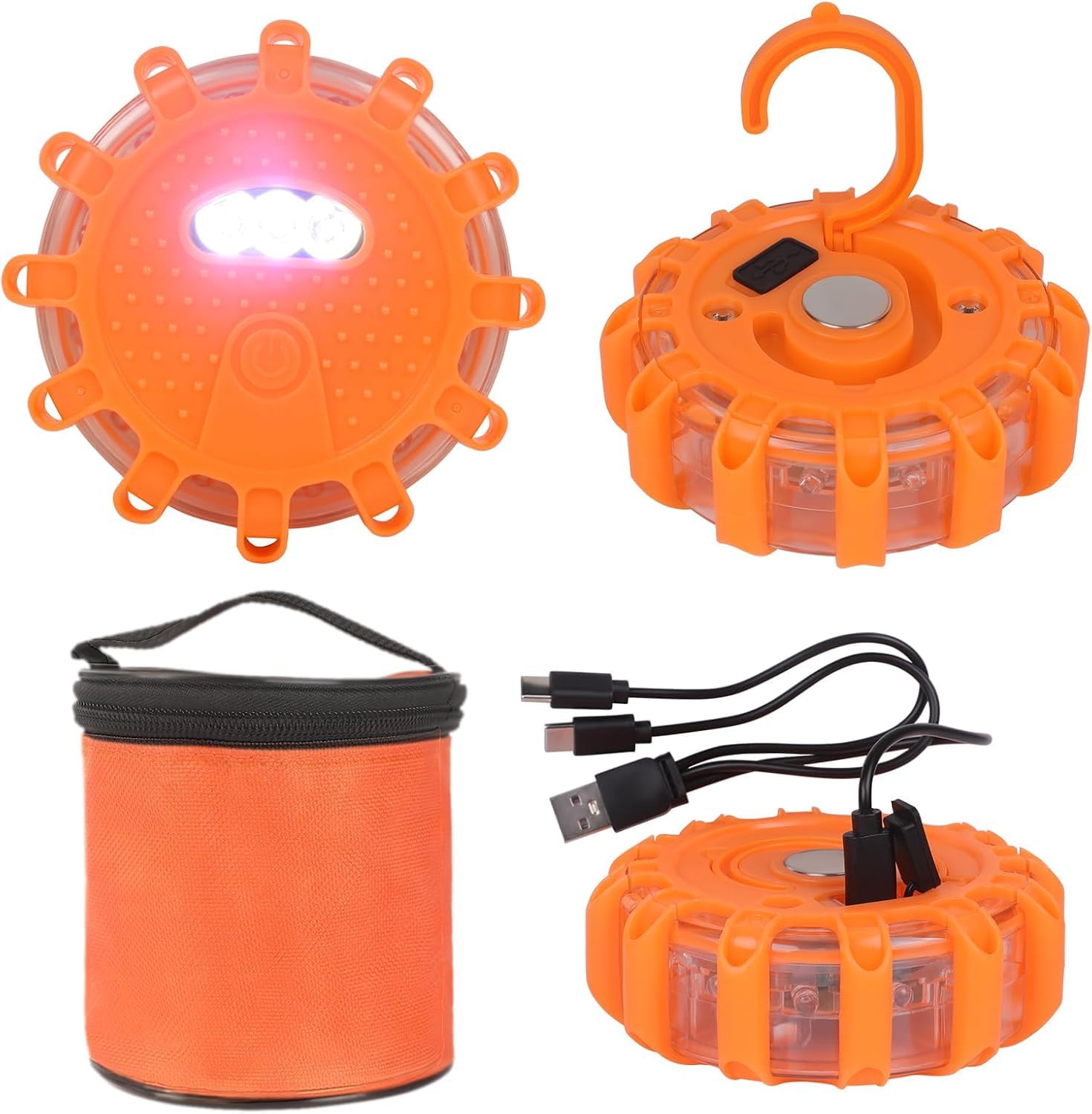 3 Stück Wiederaufladbar Warnleuchten, LED Warnleuchte Auto Panne mit Magnet und Haken, 9 Blinkmodi, Wasserdicht Warnleuchten & Notbeleuchtung Warnlampe für Boote,LKW,PKW,Camping,Bergsteigen,Wandern