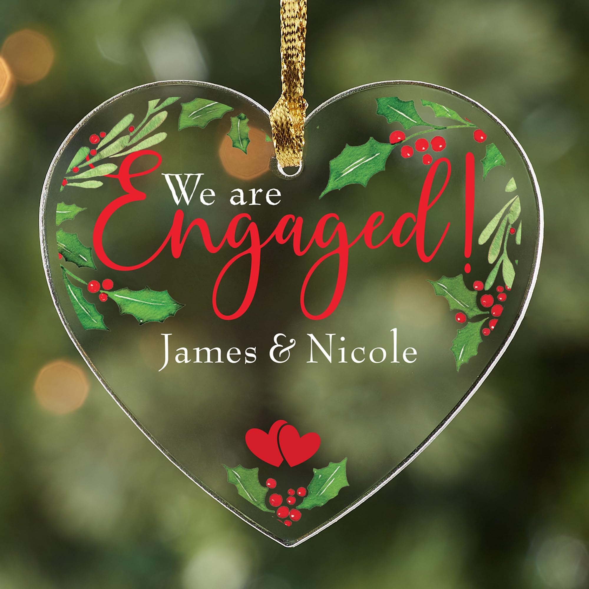 Let’s Make Memories Personalized Christmas Ornament - We are Engaged! - for Fiancé/Fiancée - Acrylic - Heart - for Couples - 2024 Keepsake Ornament - Includes Velvet Bag