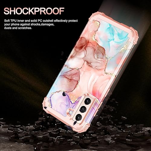 Miniatura 5 de Casetego Funda compatible con Galaxy S21 5G, diseño floral de tres capas, resistente, resistente, a prueba de golpes, funda protectora de cuerpo