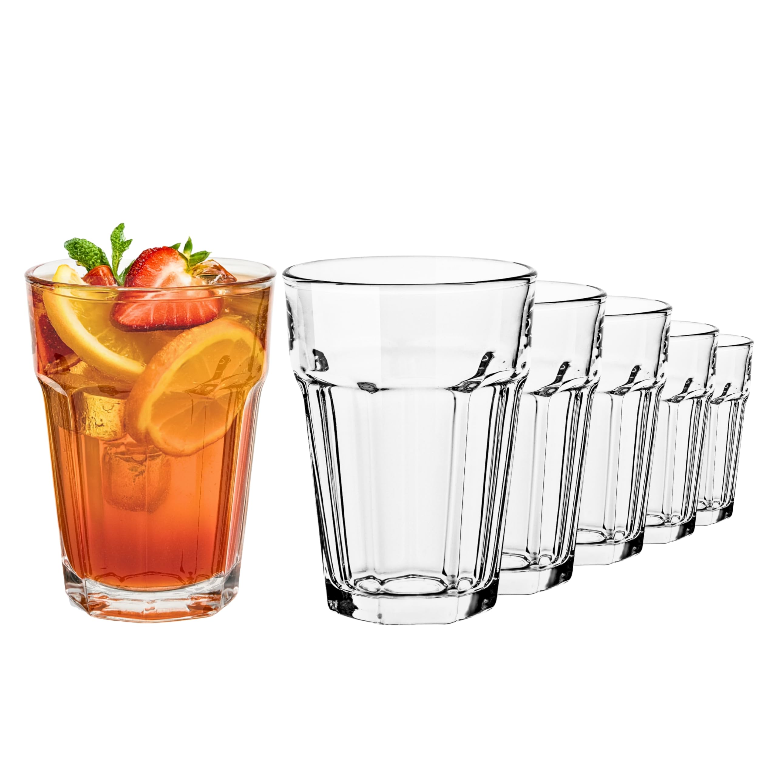 TREND FOR HOME Water Glasses Set of 6 Highball Glasses 425 ml Iced Coffee Cup Cocktail Glasses Smoothie Cup Milkshake Cups Tall Glasses Juice Glasses Stackable Glasses Mojito Clear Glass, Alva — image 1