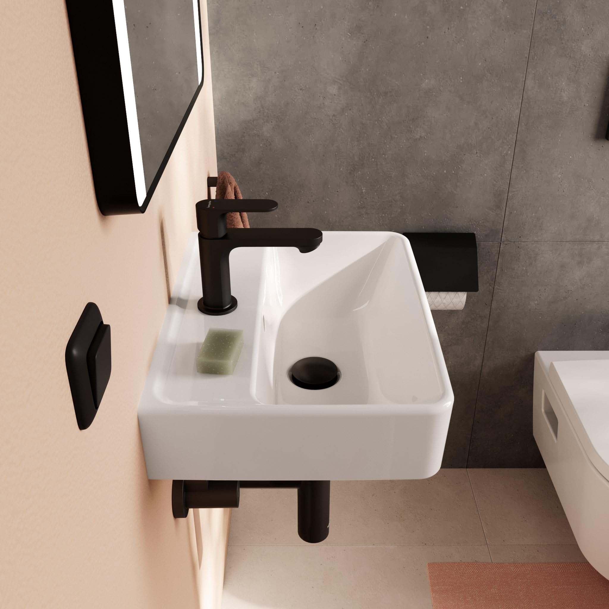 hansgrohe Xanuia Q - Handwaschbecken, kleines Waschbecken 450 x 340 x 105 mm mit Hahnloch und Überlauf, Waschbecken Gäste WC wandhängend, Weiß, 60130450