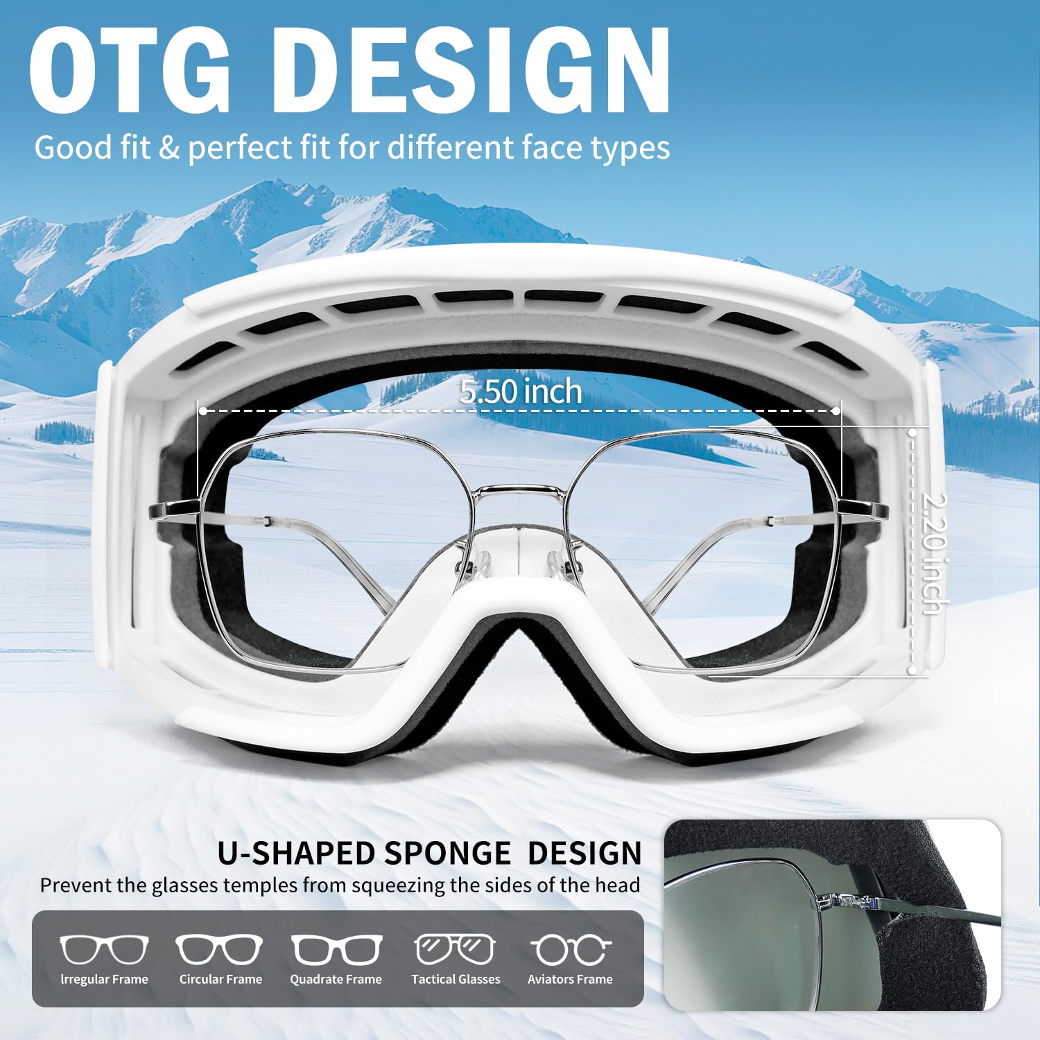 AVV OTG, occhiali da sci per uomini, donne e ragazzi, occhiali da neve e snowboard, anti appannamento, protezione UV