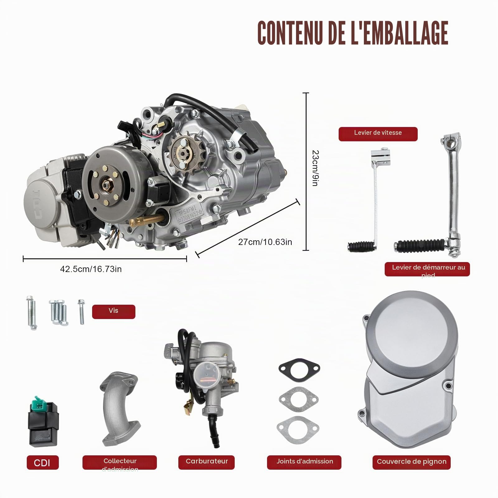 Moteur monocylindre 125 CC 4 temps, refroidi à l'air manuel avec démarrage à pédale et embrayage manuel, pour moteur Dirt Bike Pit Bike