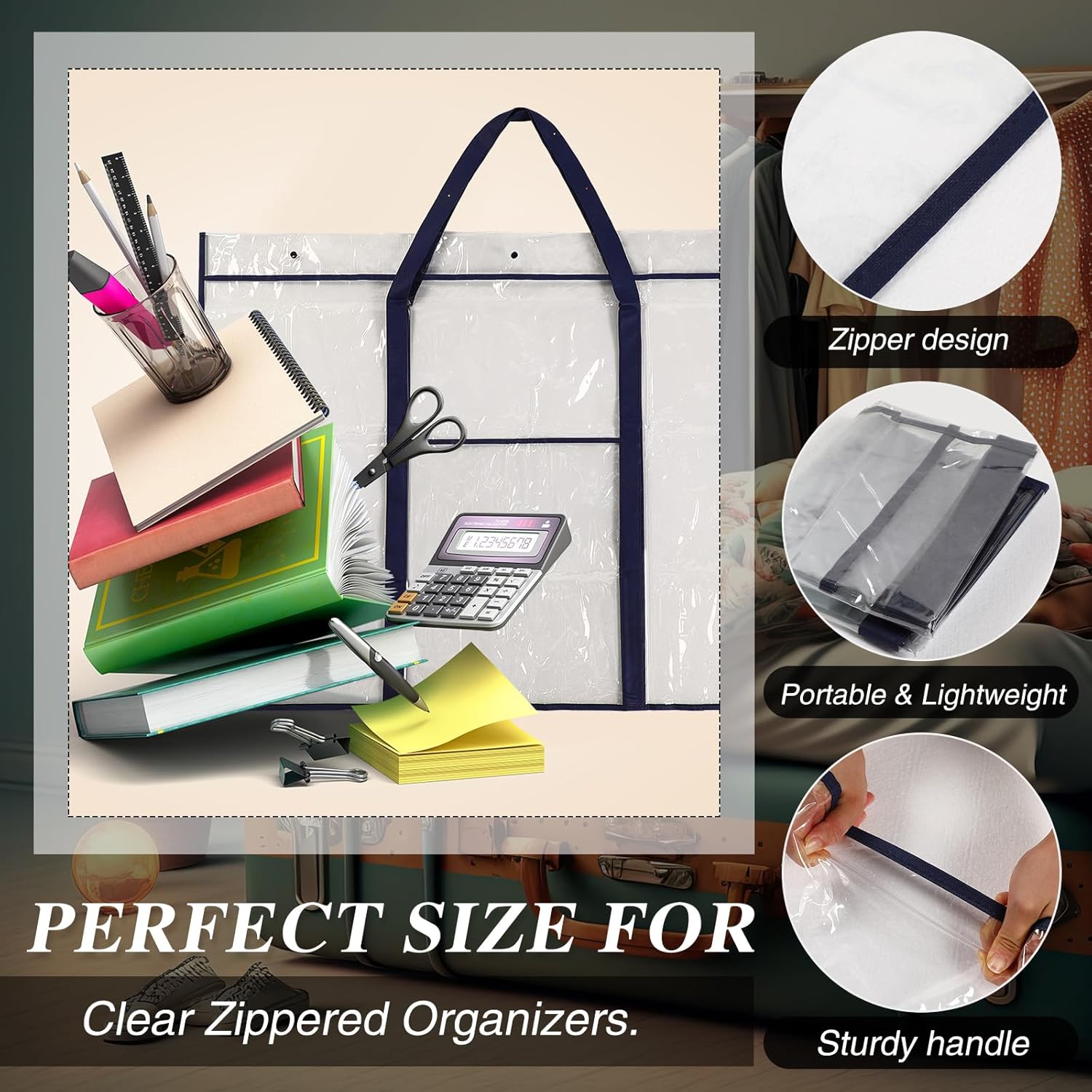 Windyun 2 Pack Large Poster Storage Bag 48" x 36" Bulletin Board Holder Art Portfolio Case PVC Art Portfolio Container Storage Box with Pocket for Classroom Teacher Organization(Blue)