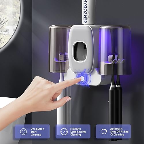 Miniatura 4 de Wekity - Soporte para cepillos de dientes para baños, dispensador automático de pasta de dientes y pasta de dientes, ahorra espacio, soporte para