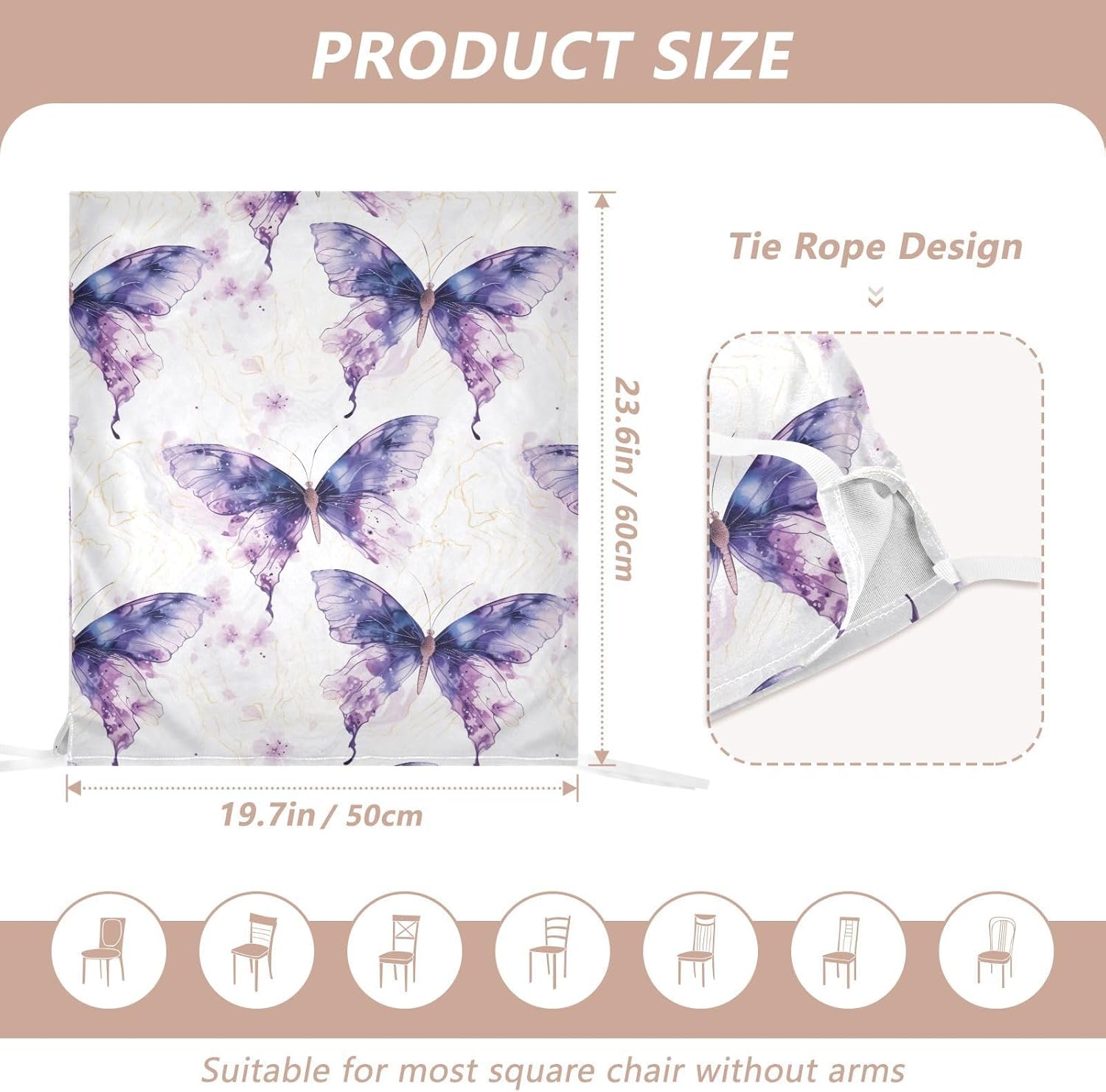 ALAZA Butterfly Marble Chair Back Cover Set of 6, Washable Reusable Removable Chair Slipcovers Decorative Chair Cover for Home Kitchen Wedding Party