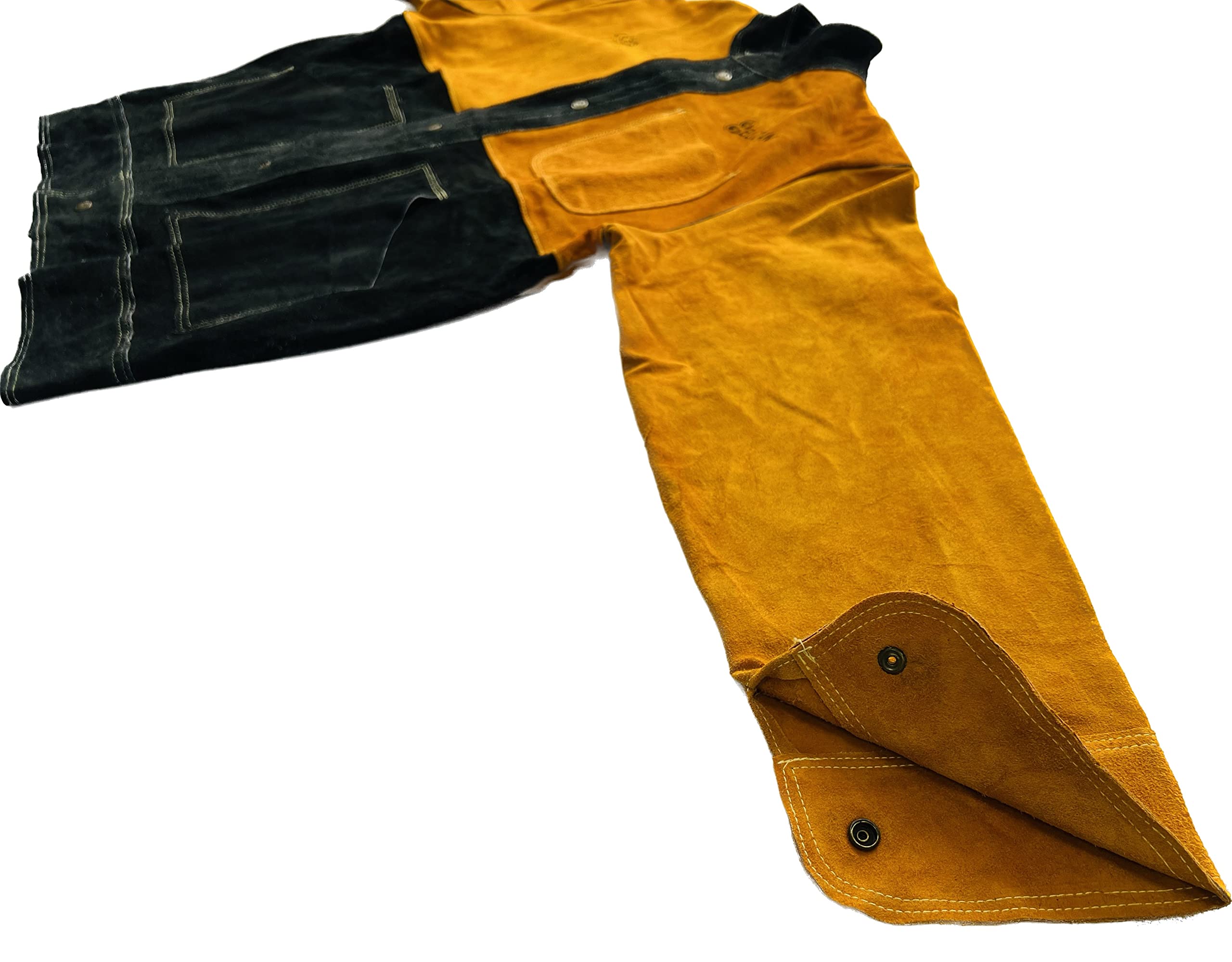 ELCAN Chaqueta de soldadura profesional de cuero amarillo y negro ignífugo resistente al calor, ropa de trabajo para soldar electrodo, TIG, MIG, MAG, barbacoas, chimeneas, hornos… (Talla L)