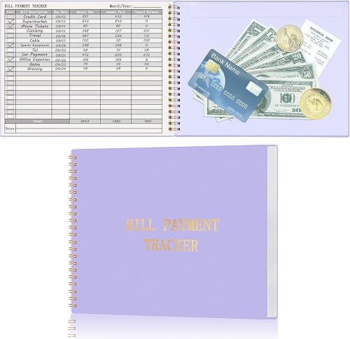 Miniatura 1 de HAUTOCO Bill Tracker - Cuaderno mensual de pagos de facturas para presupuestos personales y financieros del hogar con 2 bolsillos de almacenamiento,