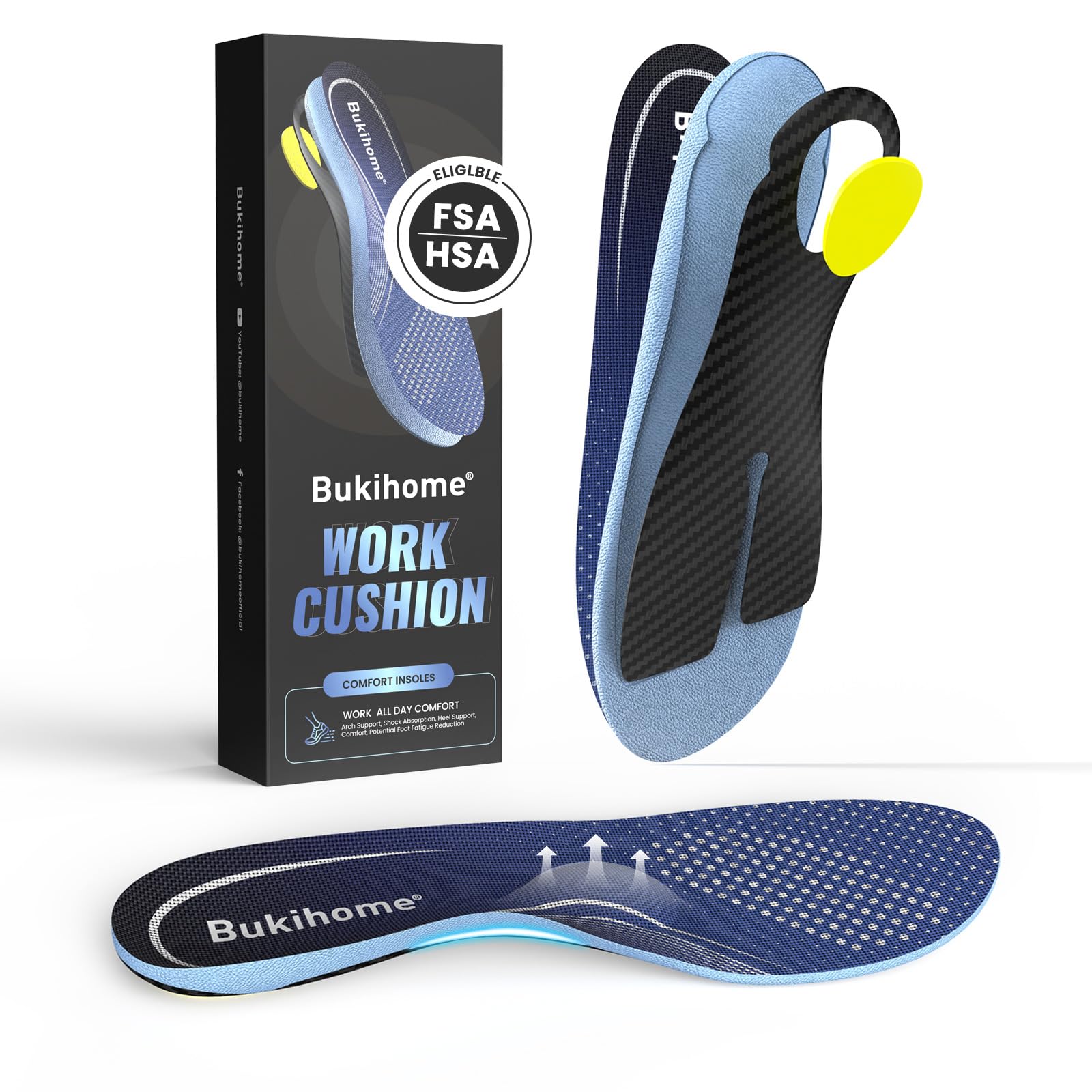 Bukihome Solette Carbonio-Soletta in Carbonio Sport per Metatarsalgia e Morton Neuroma con Imbottitura Metatarsale e Assorbimento degli Urtoni, per Uomo e Donna - XL（43-44）