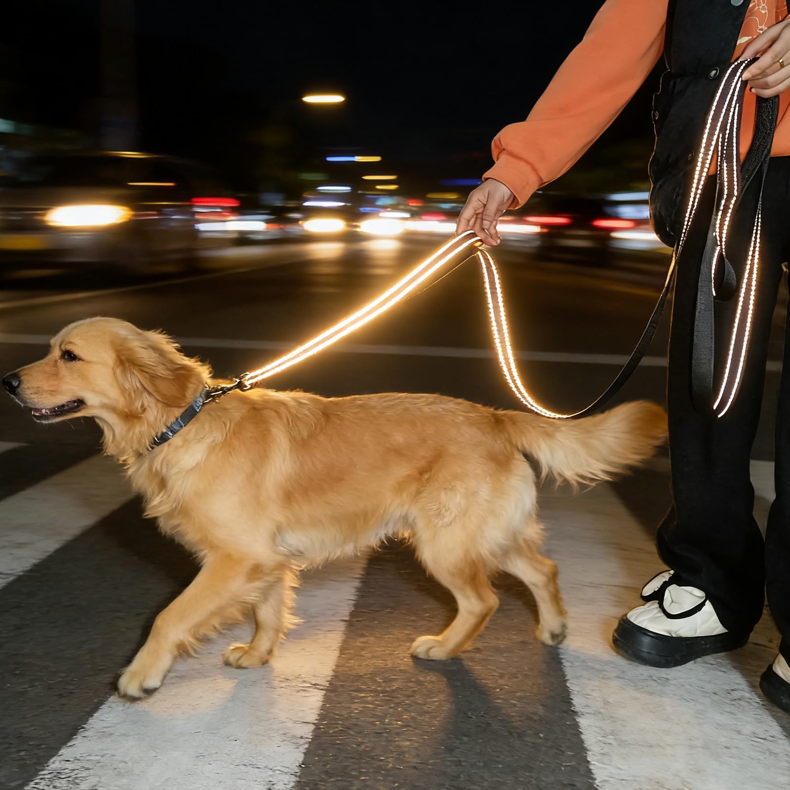Correa de tráfico de 10 pies con 2 asas para perros, Correas para Perros, reflectante, fácil de controlar, andar, correa de nailon de dos asas para perros grandes y medianos y extractores