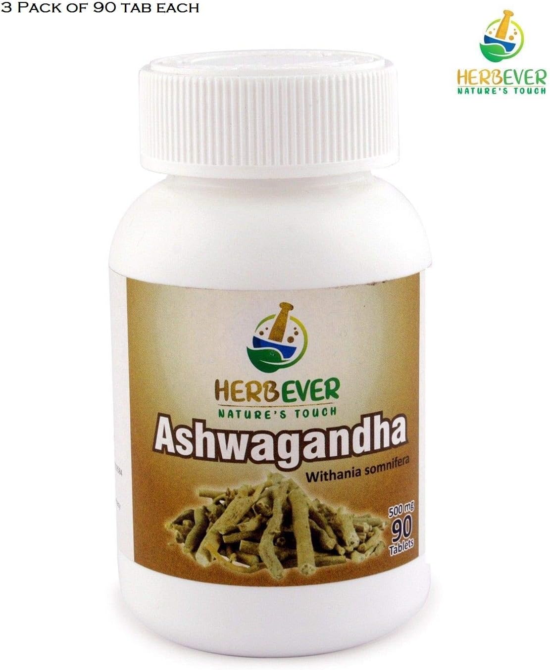 HerbEver Ashwagandha Natural Vegetarian & GMO Free (90 Counts) each Pack of 2 (180 Counts)