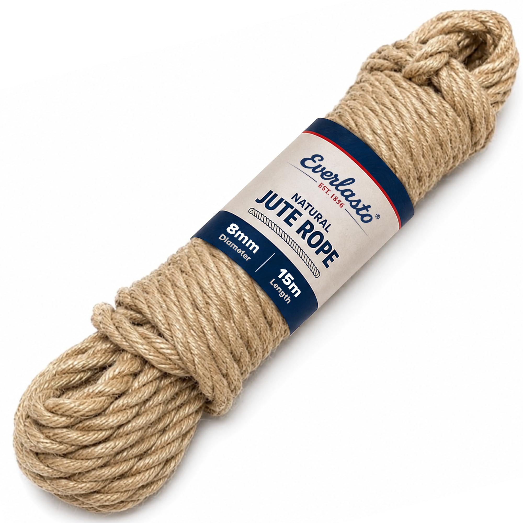 Everlasto Natural Jute Rope 15m length x 8mm diameter โ Thick & Strong 3 Strand Twisted Rope for Gardening, DIY Crafts, Tying, Packaging & General Purpose โ image 1