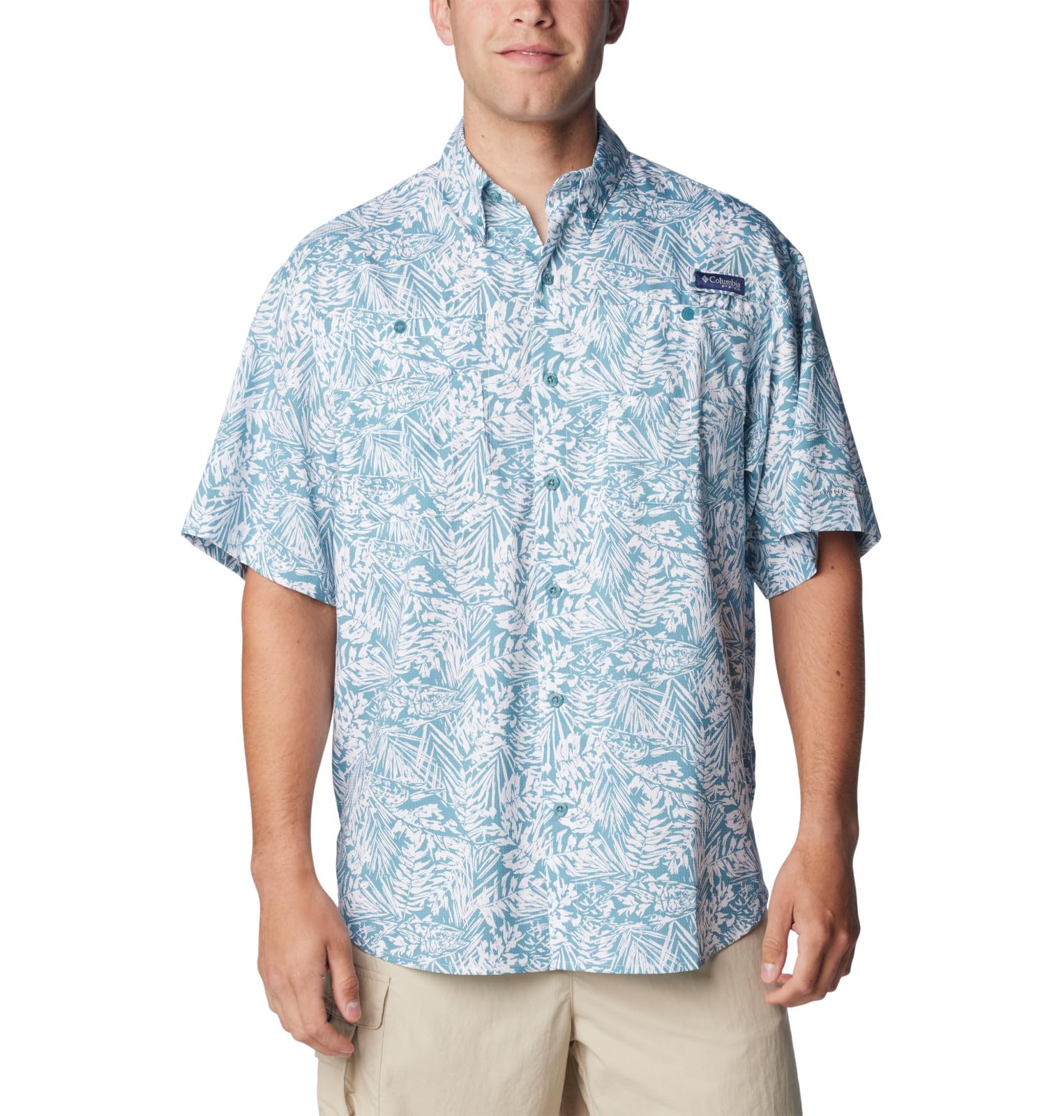 Columbia Men's Super Tamiami Short Sleeve Shirt, Canyon Blue/Tunado Tonal, Medium