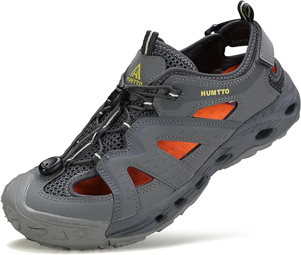 HUMTTO Men's Amphibious Closed Toe Hiking Sandals Quick-Dry Water Shoes Non-Slip Athletic Adjustable Outdoor Fisherman Beach Summer Walking Travel Shoe