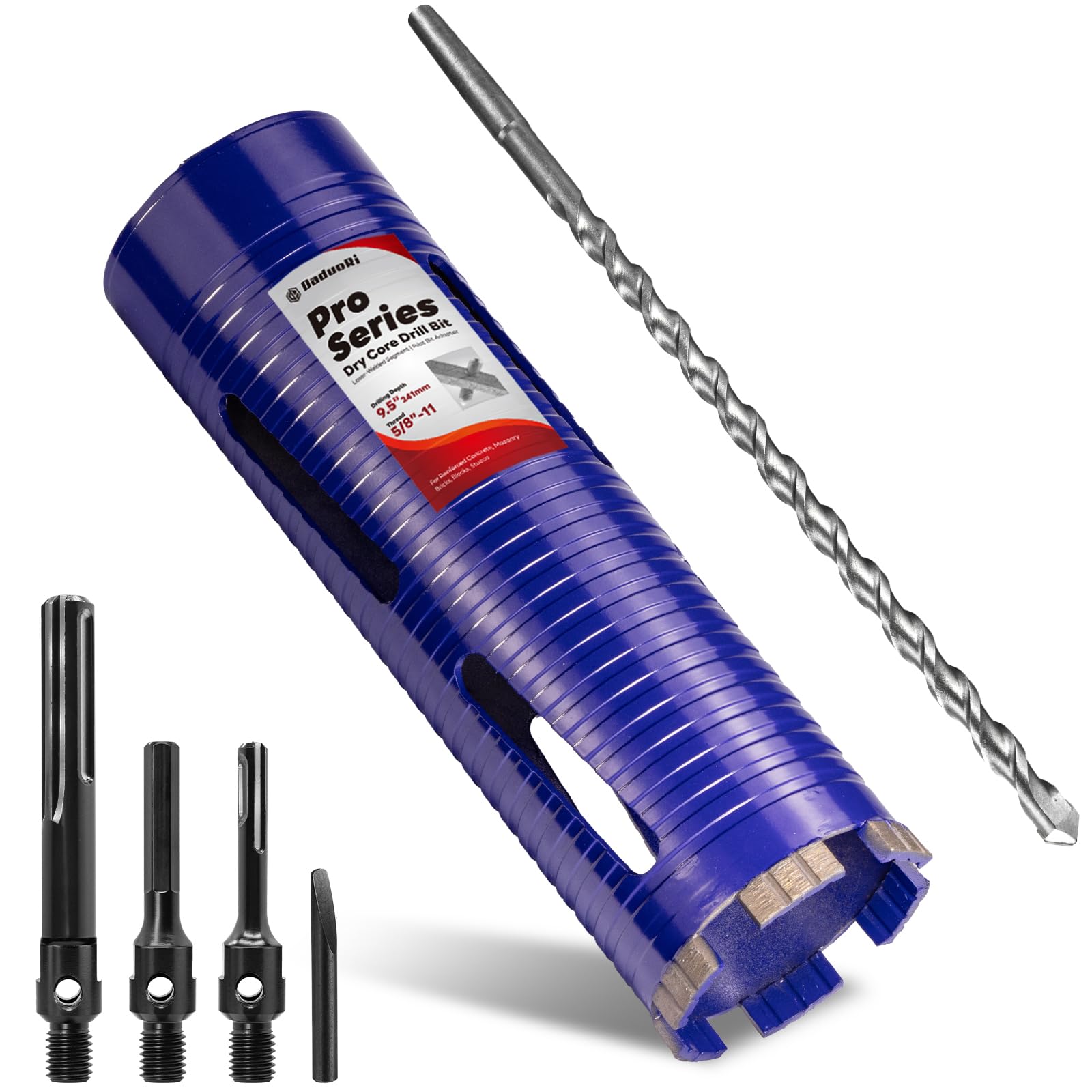 DaduoRi 3" Pro Dry Core Drill Bit with Pilot Bit & 3 Adapters (SDS Plus/SDS Max/1/2 Hex), Upgraded-Welded Blade Core Bits for Concrete with Rebar,