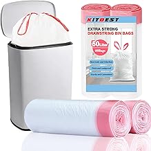 KITBEST Lot de 40 sacs poubelles 50L avec cordon de serrage et poignée à nouer, sacs poubelle solides pour salle de bain, chambre, cuisine, bureau (60 x 77 cm, Blanc)