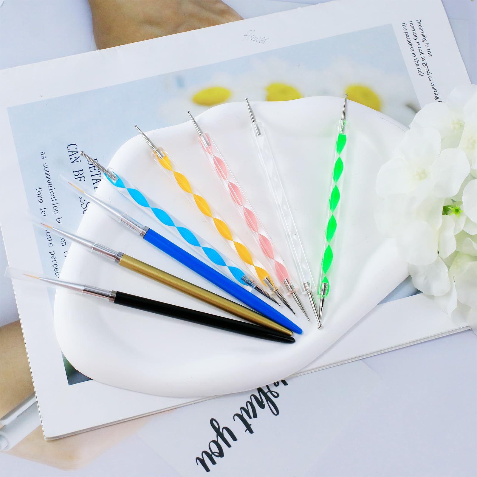 8 Pcs Nail Art Design Tools 5 Pca Dotting Pens with 3 Pcs Nail Painting Brushes