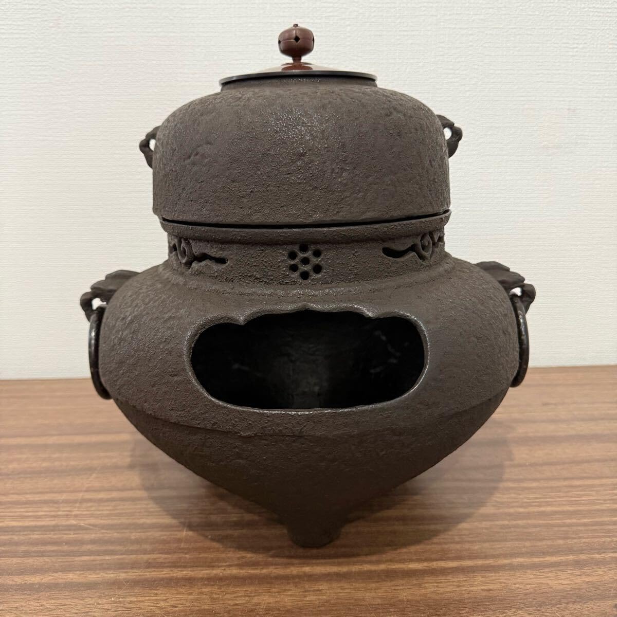 陶器製 茶道具 釜・茶釜 茶器/茶道具 風炉釜（風炉用釜）】 真形 浜松地紋 宝積正一作 釜