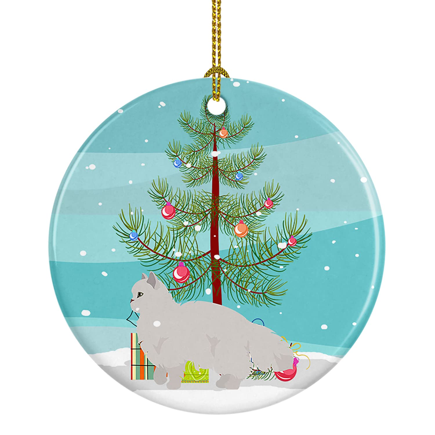 Caroline's Treasures White Persian Traditional Cat Merry Christmas Ceramic Ornament Christmas Tree Hanging Decorations for Home Christmas Holiday, Party, Gift, 3 in, Multicolor