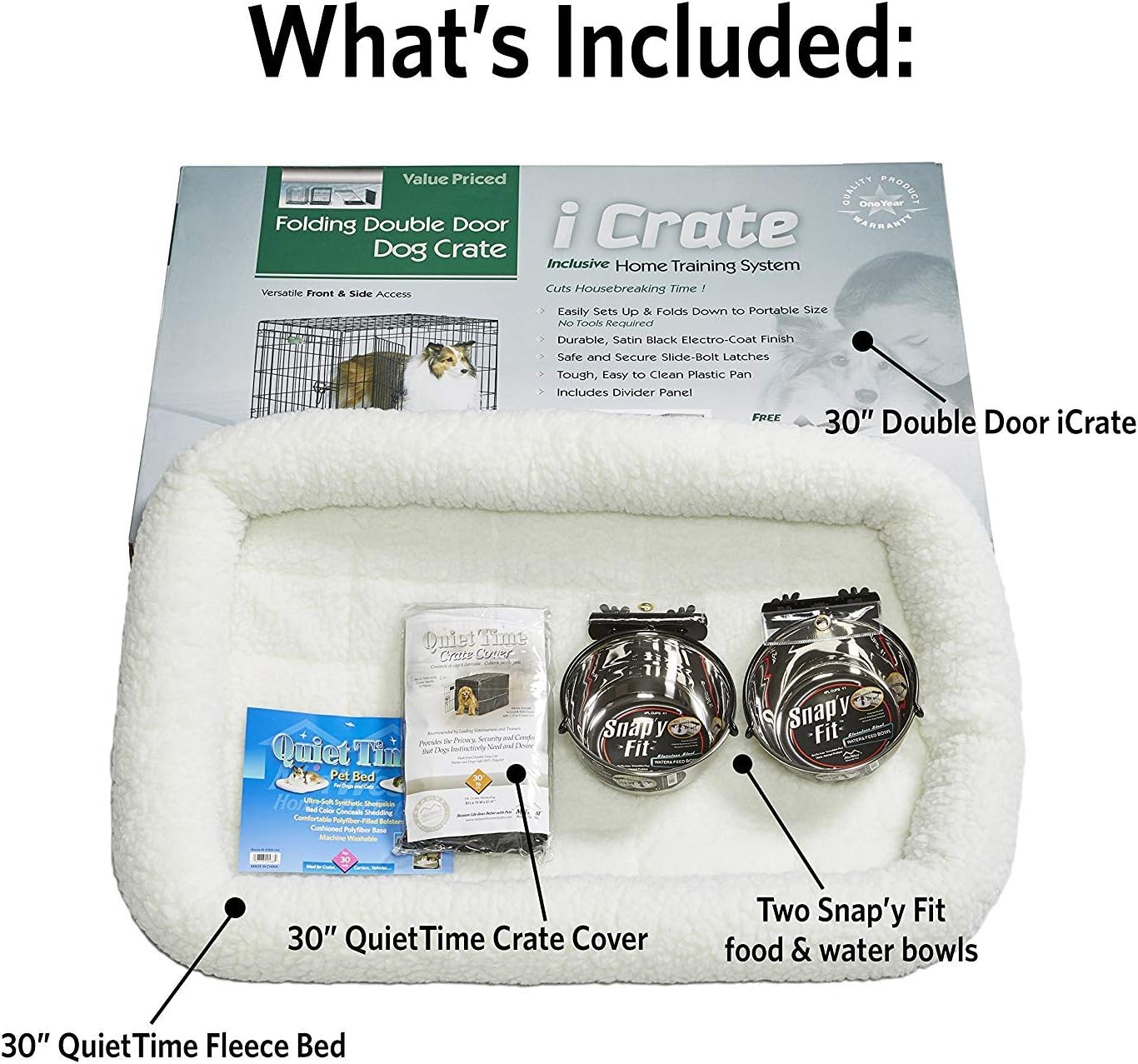 iCrate Dog Crate Starter Kit | 30-Inch Dog Crate Kit Ideal for Medium Dog Breeds (weighing 26 - 40 Pounds) || Includes Dog Crate, Pet Bed, 2 Dog Bowls & Dog Crate Cover : Pet Supplies