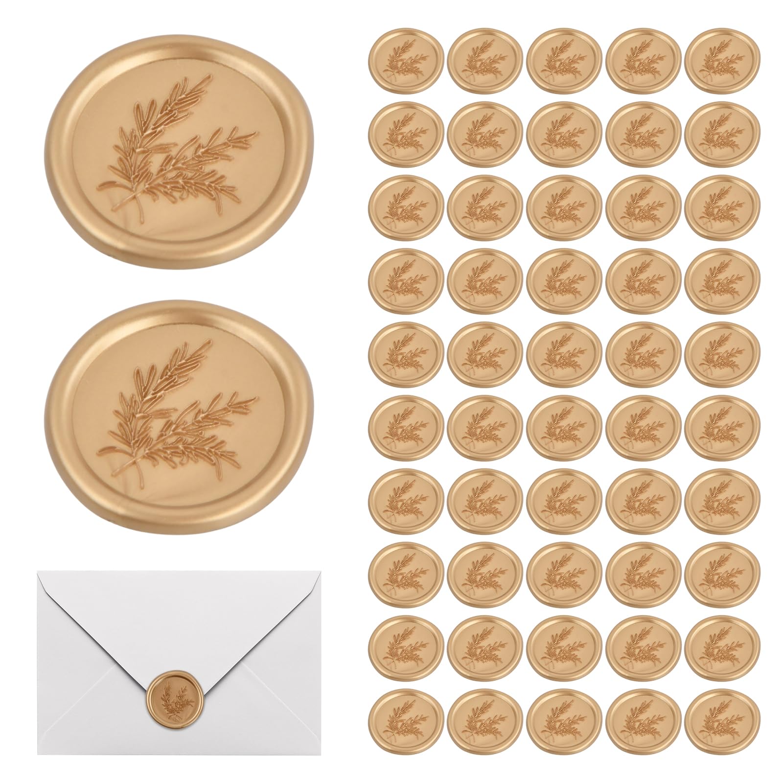 50Pcs Wax Seal Stickers Gold, Envelope Seal Stickers Adhesive Dots, Rosemary Embossed, for Vintage Wedding Invitation Birthday Bridal Shower Christmas Party (Gold)