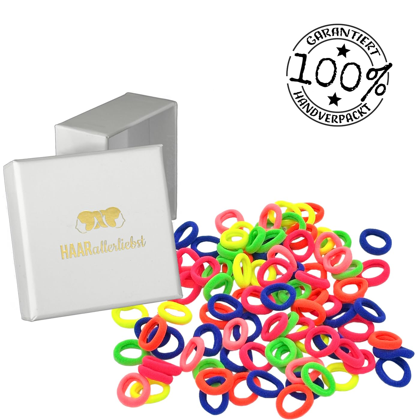 Hair Bobbles Small Colourful Mix Neon and Pastel (Pack of 100, Neon Box White), 100 count (Pack of 1) - Image 3