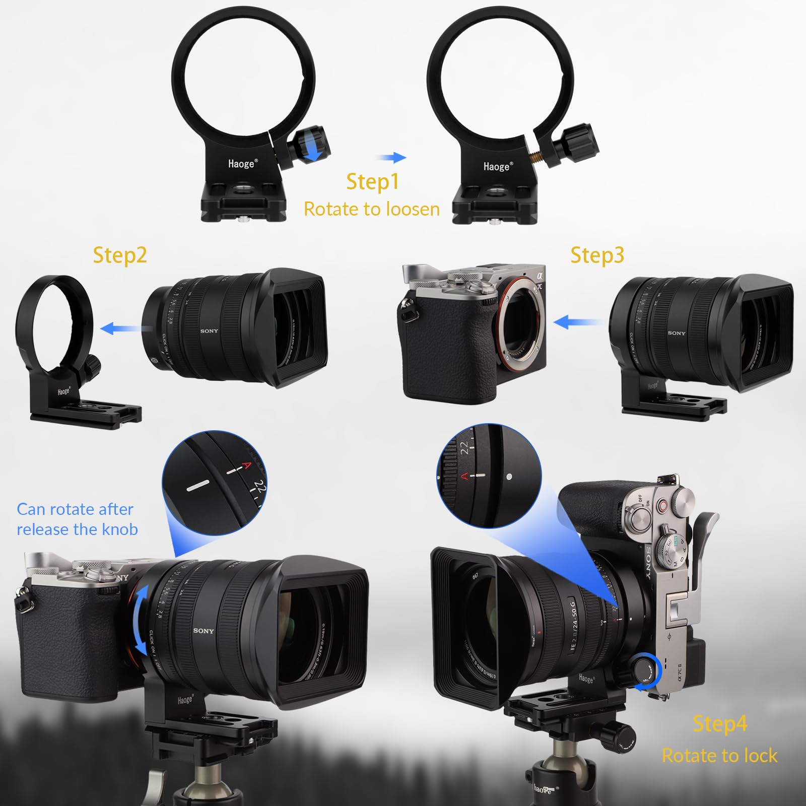 Haoge LMR-S99E - Anello di montaggio per treppiede, per Sony FE 24-240 mm, FE 24-70MM F2.8 GM FE16-35 F2.8 FE18-105MMF4G, FE12-24MM/F4G FE35MM F1.4 E-Mount Lens Arca Swiss Type Plate
