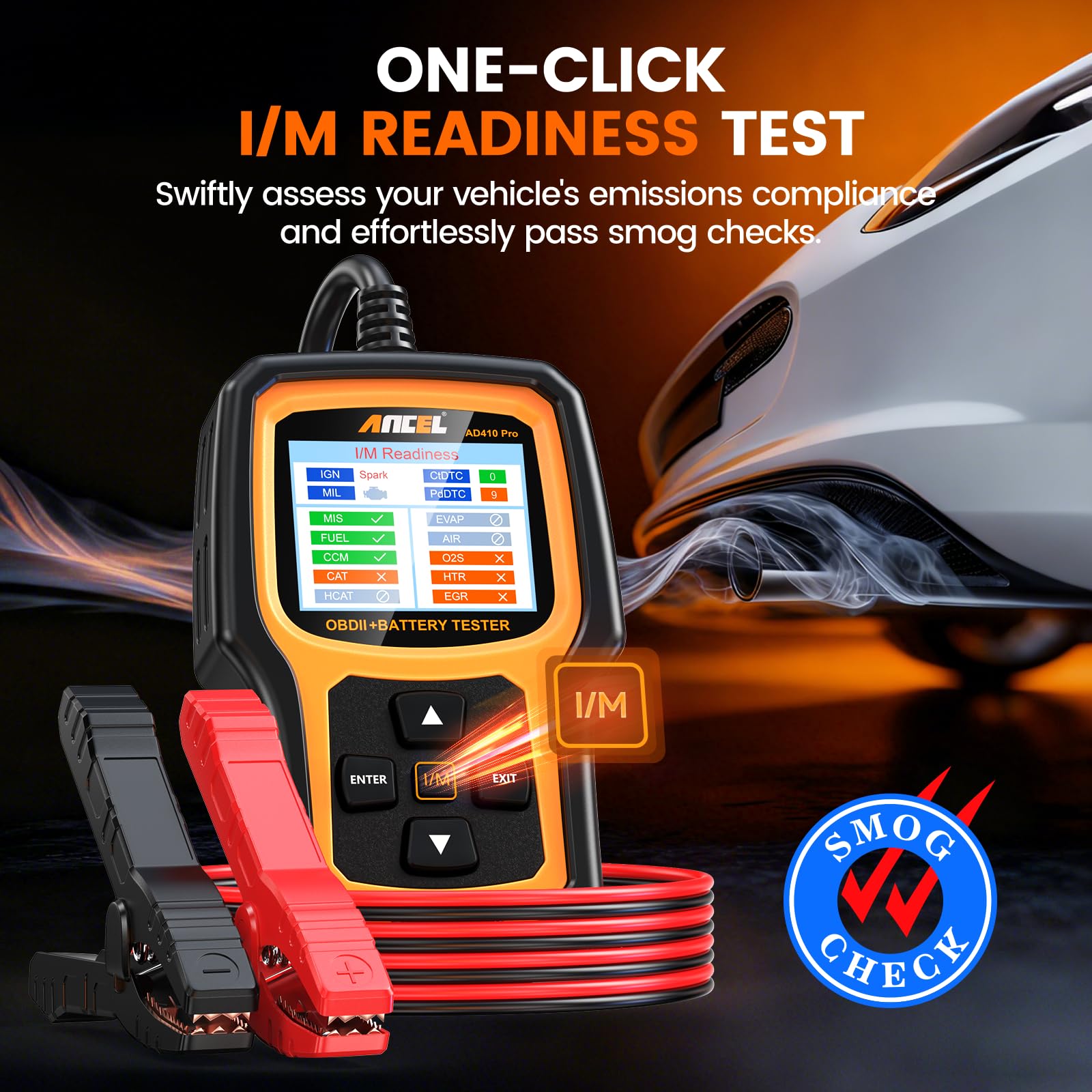 2 en 1 OBD2 Diagnosis Coche y Comprobador de Baterias Ancel AD410PRO | Scanner OBD Multimarca con Completas OBDII Funciones, 100-2000CCA Probador de Batería Auto 12V con test de arranque y carga
