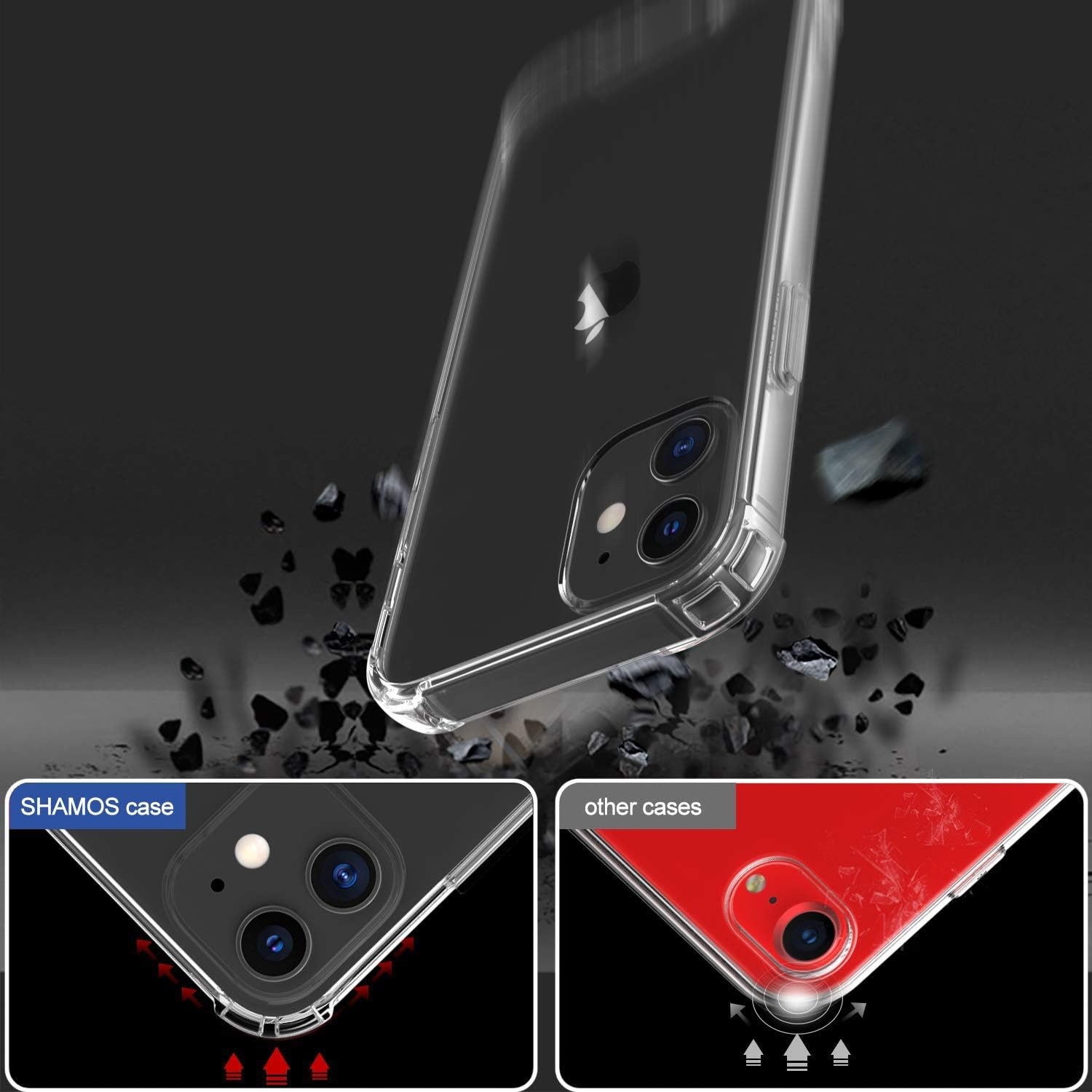 Shamo's iPhone 12 Case, iPhone 12 Pro Case, Crystal Clear Anti-Scratch Shock Absorption Cover, TPU Bumper with Reinforced Corners [ Anti Yellowing ]