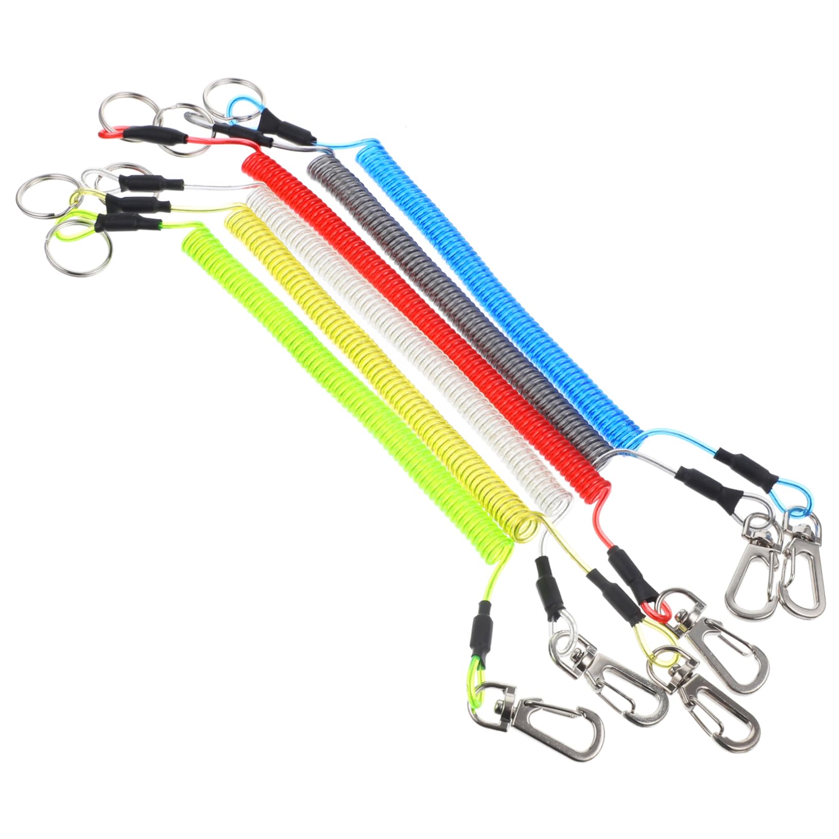 Mikikit 6pcs Heavy Duty Coiled Lanyard Spring Rope for Fishing Hiking Camping and Hunting Safety Carabiner