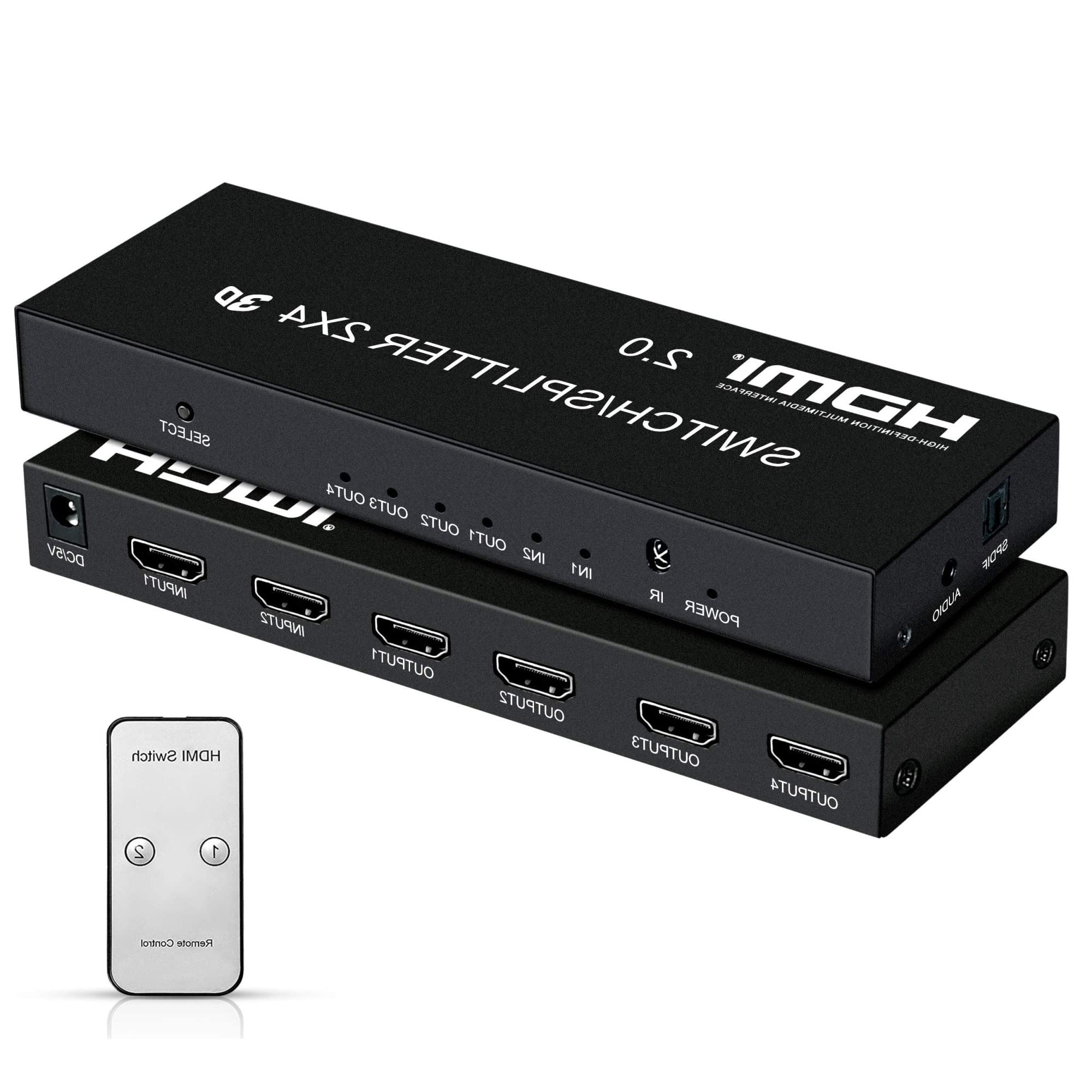 4K @ 60Hz 2 en 4 Salidas HDMI Switch Splitter con Control Remoto, 2x4 4K HDMI Splitter con SPDIF y Audio de 3,5 mm, Compatible con 4K, 3D, 1080p, HDCP2.2, HDR 10 para PS4