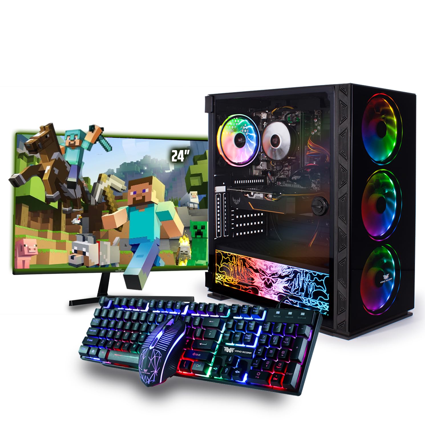 Veno ScorpBudget Gaming PC 24” Bundle Intel Core i5-8GB RAM - 500GB HDD – GT 710 2GB NeonZilla ARGB Gaming Case - WINDOWS 10 gaming pc