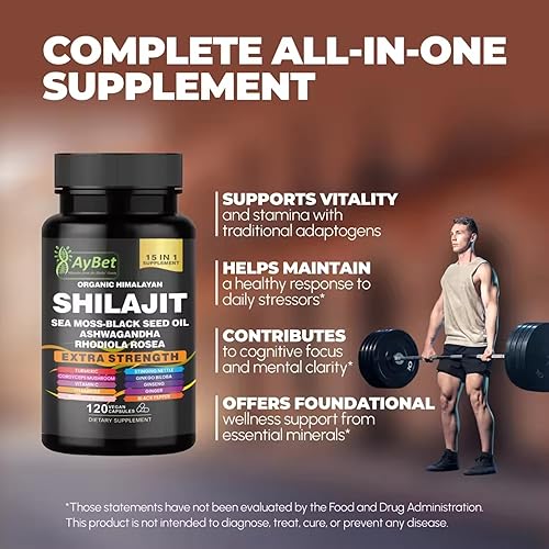 Miniatura 6 de Shilajit - Cápsulas orgánicas de Shilajit del Himalaya para hombres y mujeres, con musgo marino, aceite de semilla negra, Ashwagandha, Rhodiola