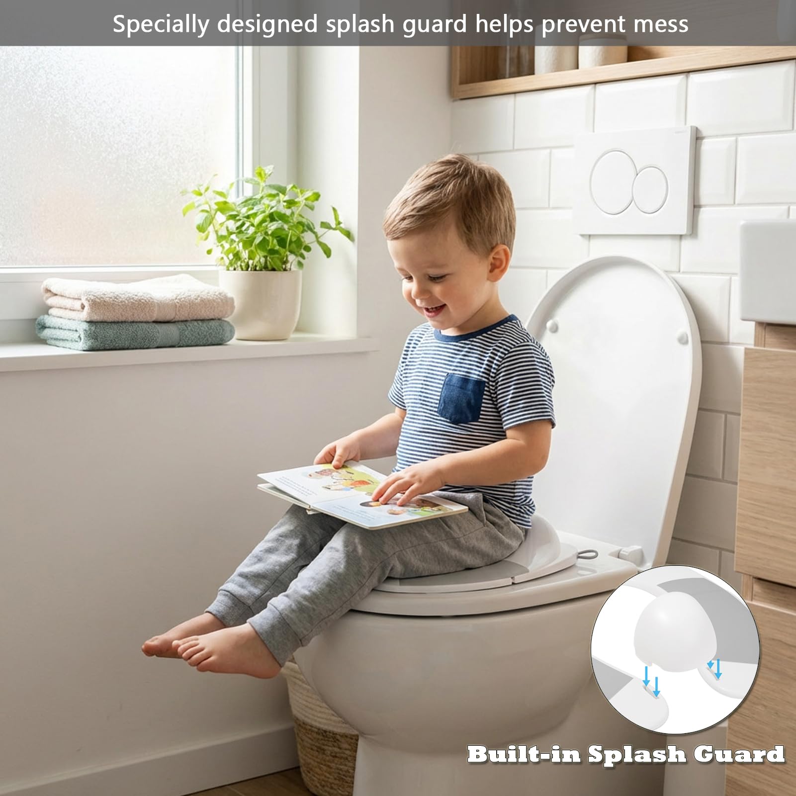 Bebamour Sedile WC pieghevole per bambini, portatile, da viaggio, con cuscinetti antiscivolo e paraspruzzi, compatto e leggero, adatto per WC standard del Regno Unito,coniglio